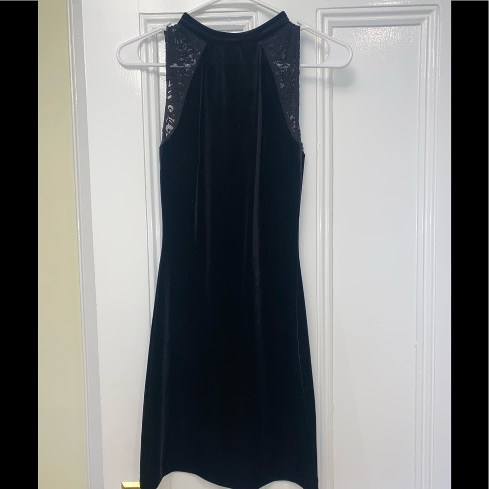 French Connection black velvet bodycon